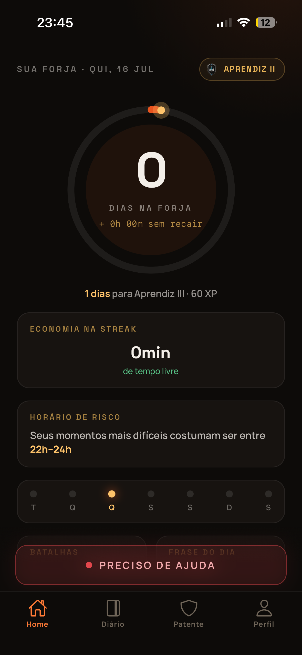 Horário de risco personalizado na Home
