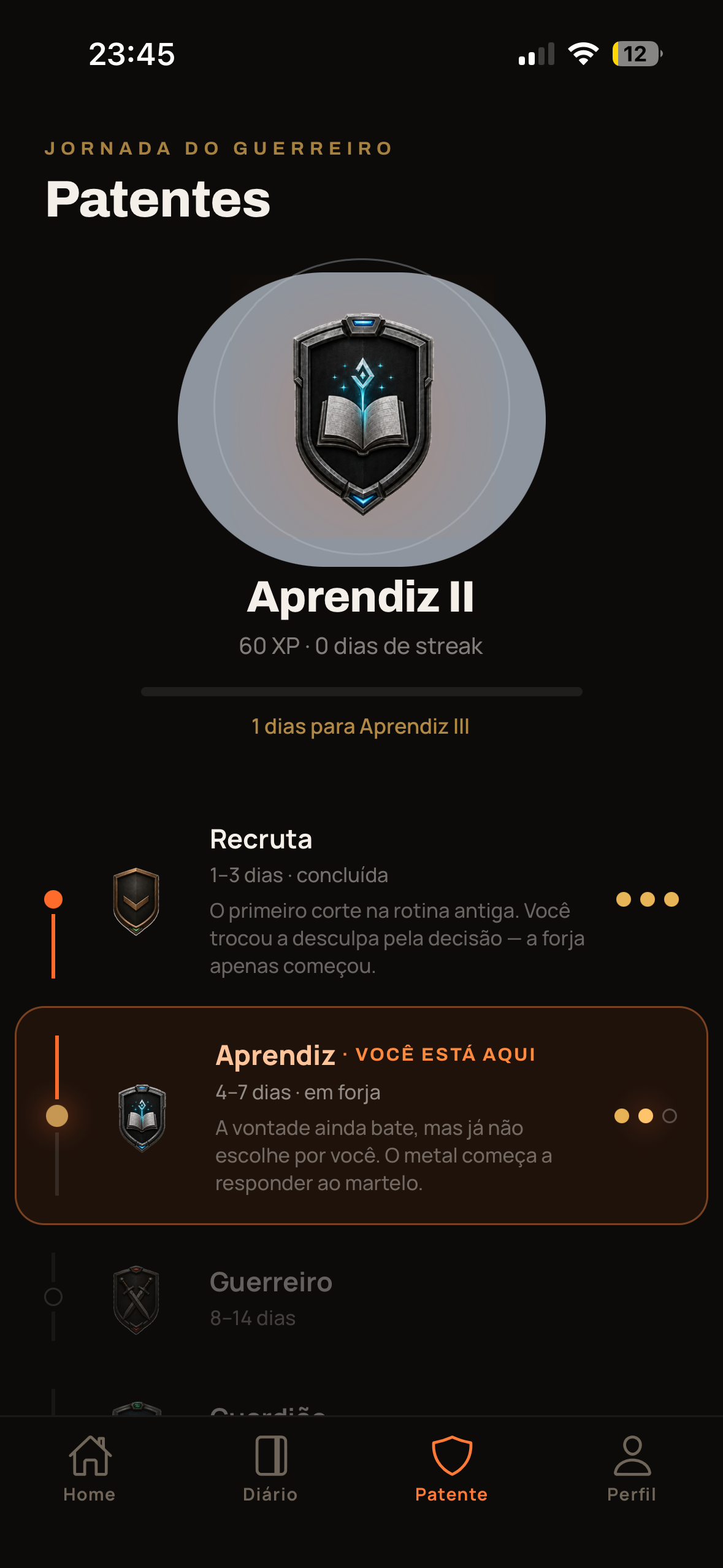 Detalhe de patente com narrativa de progressão