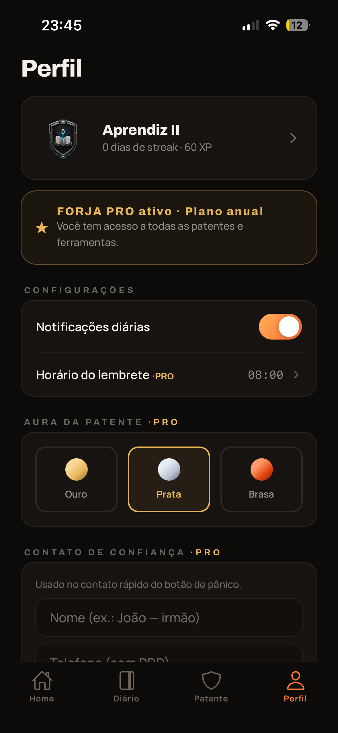 Perfil com FORNALHA PRO ativo