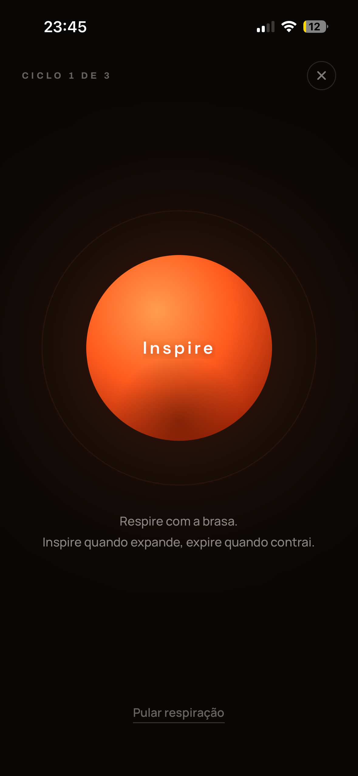Respiração guiada do botão de pânico
