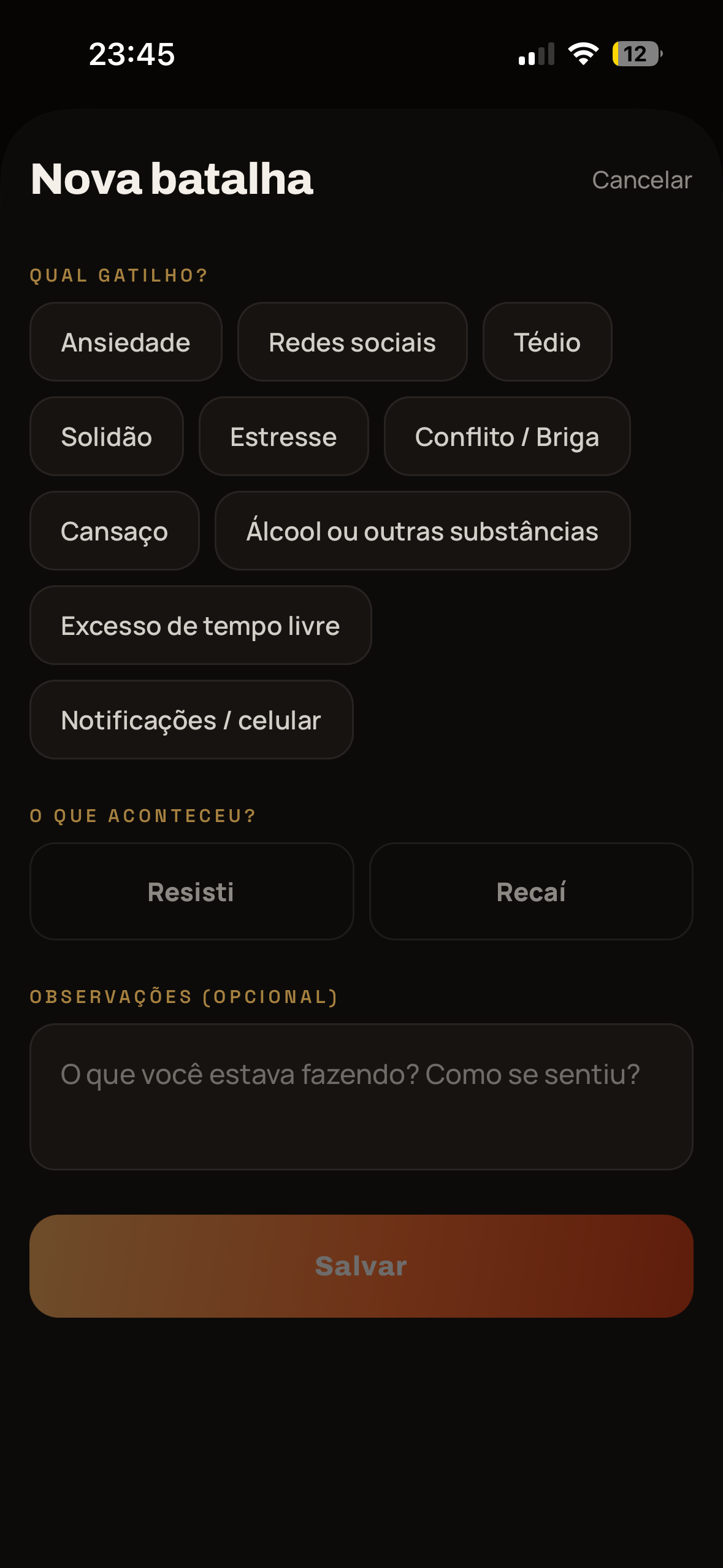 Registro de gatilho personalizado